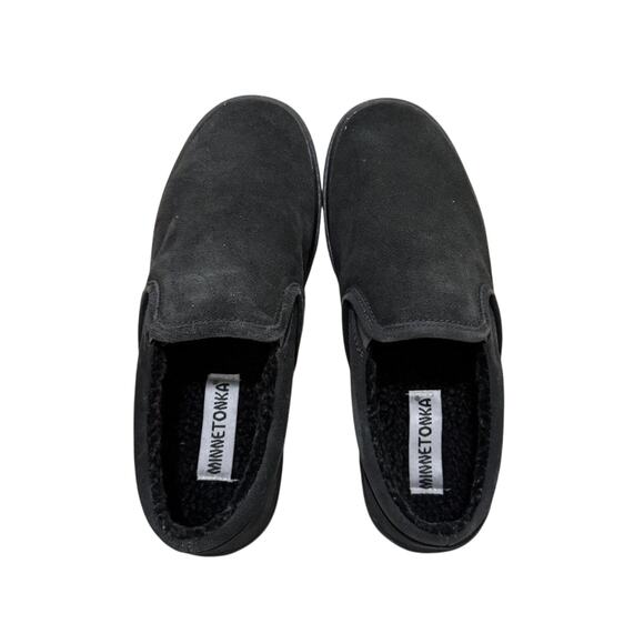 Minnetonka Men's Alden Black Leather Slip-On Slippers Size 10M Comfort - Picture 2 of 8